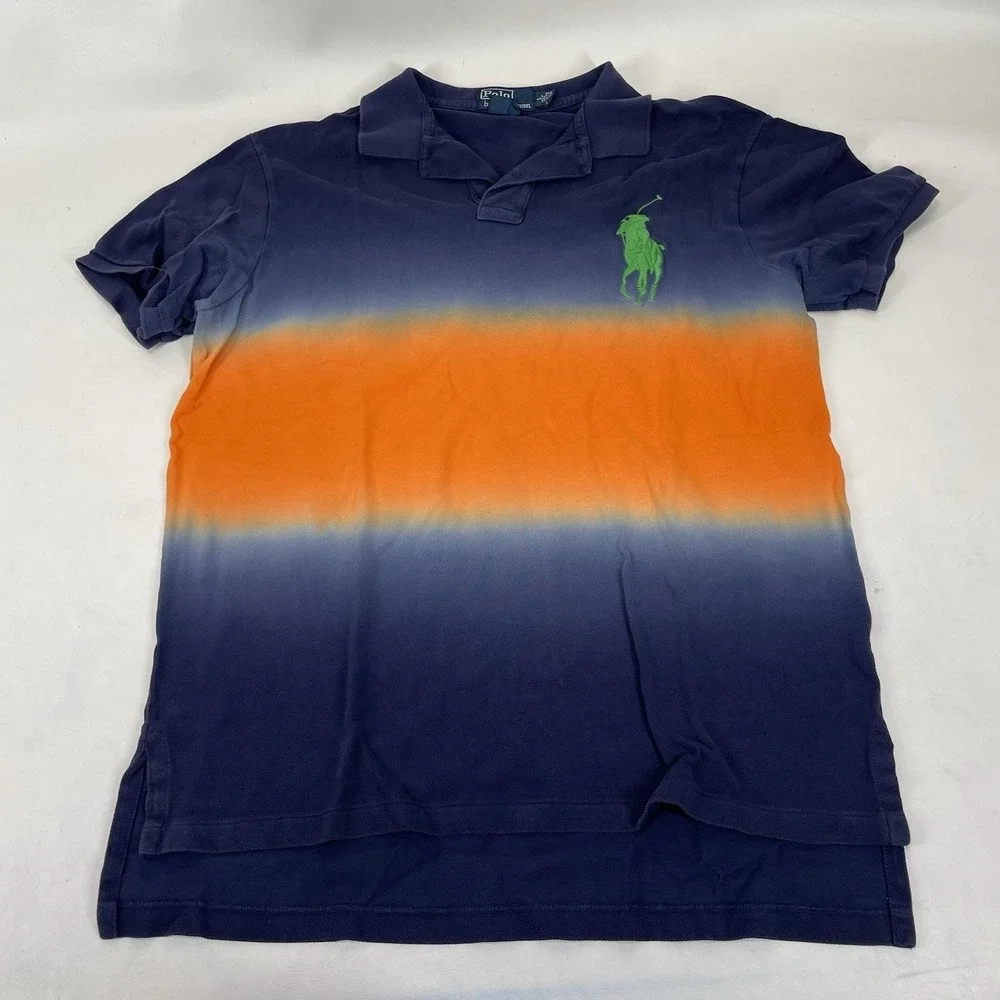 Ralph‎ Lauren Custom Fit Big Pony Ombre Tie Dye Shirt Polo Mens L Blue Orange